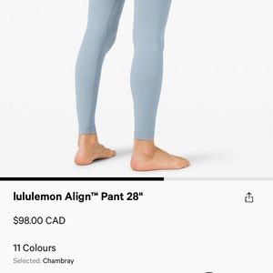 Lululemon align 28” leggings in chambray